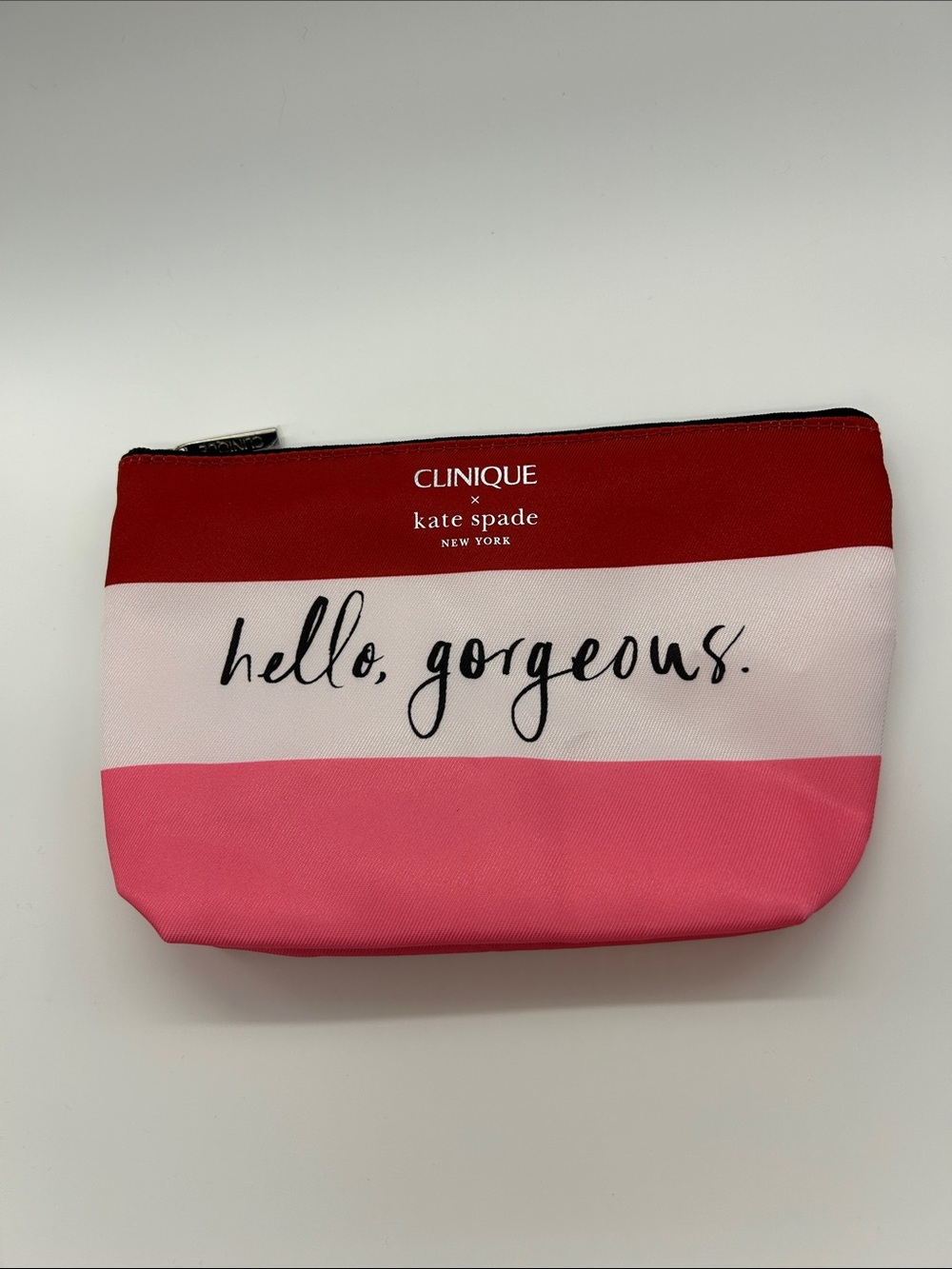 kate spade Clinique Red, Light Pink & Pink Striped Cosmetic Pouch